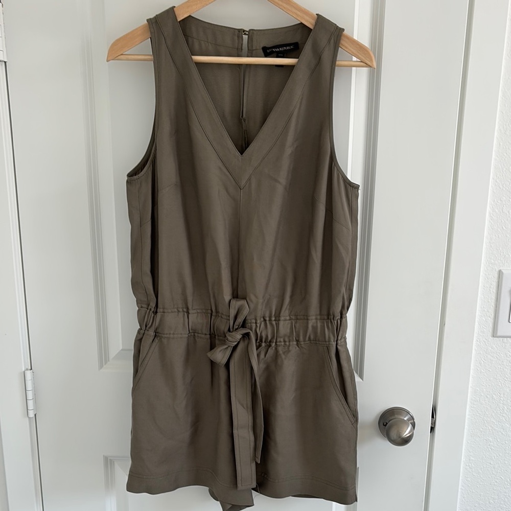 Banana Republic Khaki Sleeveless Jumpsuit